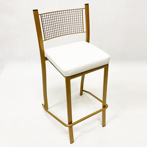 Banqueta Empilhável Alta para Bar cor Dourado Fosco assento branco