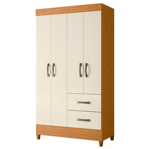Guarda-Roupa Solteiro 4 Portas 2 Gavetas Mobi Off White/Cinamomo