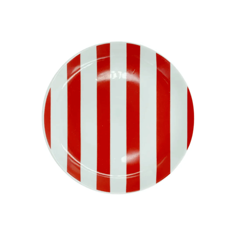 Prato Sobremesa de Porcelana Listras Vermelho - Casa Toco