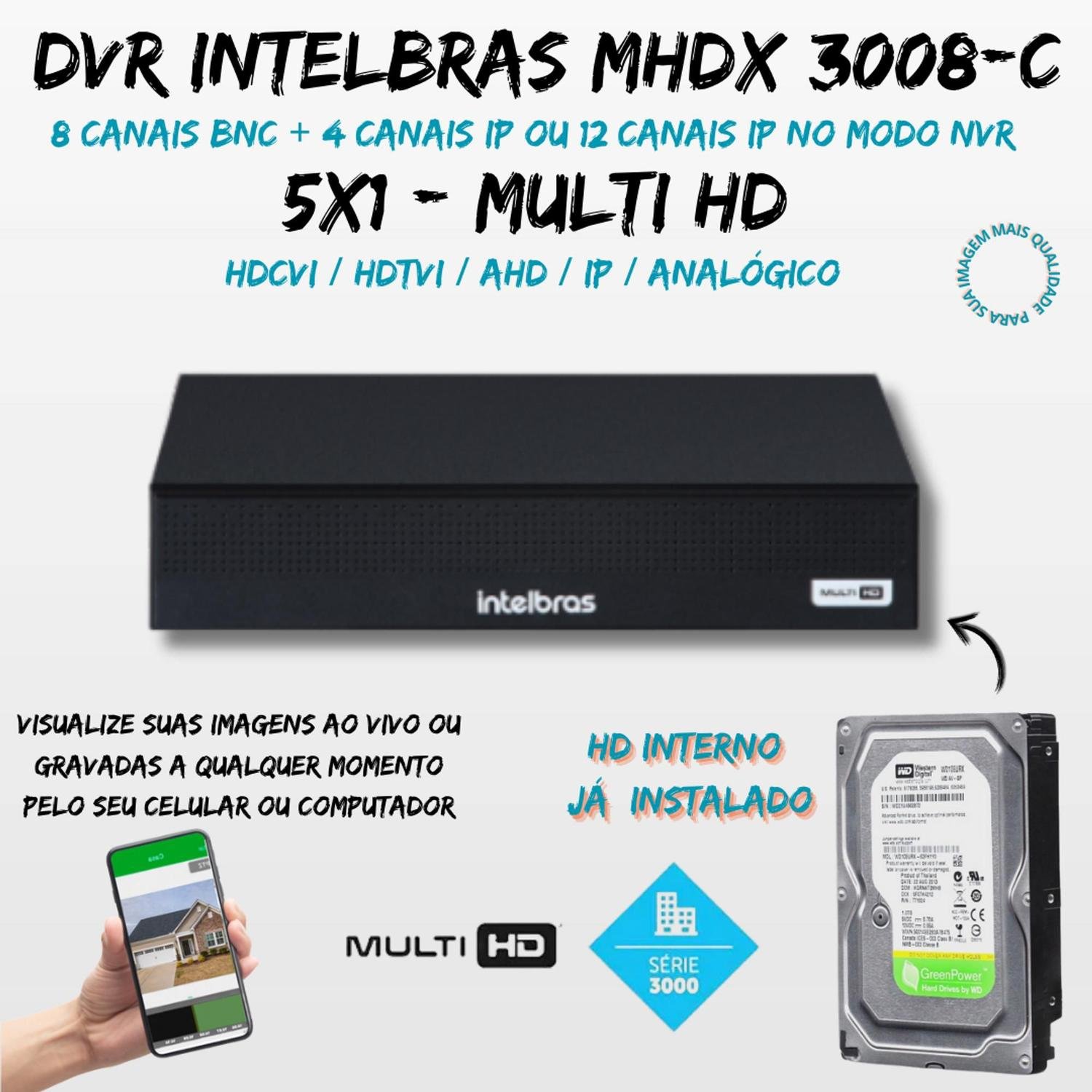 Dvr Gravador 8 Canais Intelbras Mhdx 3008-c Full Hd 1080p com Hd 320gb Incluso - 2