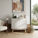 Ver mais imagens de Balcão Aparador 90cm Moderno 2 Portas Minimalistas e Pé de Madeira BB2612 Arenas Carvalho Tropical B