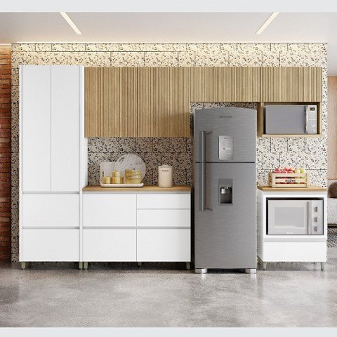 Cozinha Modulada 6 Peças 7 Portas 7 Gavetas com Nichos Ripado Rainha 100% MDF - Nesher