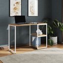 Ver imagem 1 de Mesa Escritório Berlim Industrial com Prateleira Ferro Branco Tampo 110x46 Freijó