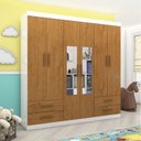 Ver imagem 1 de Guarda-Roupa 6 Portas 4 Gavetas com Espelho Infantil Perola Marrom/Branco/Cinamomo