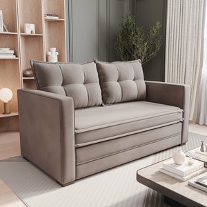 Sofá Cama Casal 1,60m 3 Lugares Londres Veludo Castor Bexs