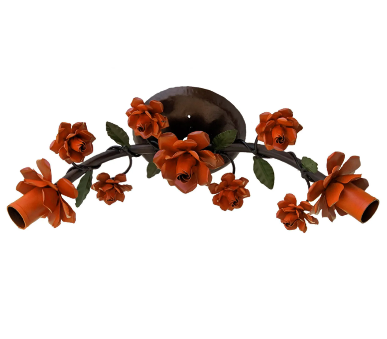 Arandela Rustica Decorativa Floral Para Interior Libertas Rosas Artesanato Plafon Verniz - 1