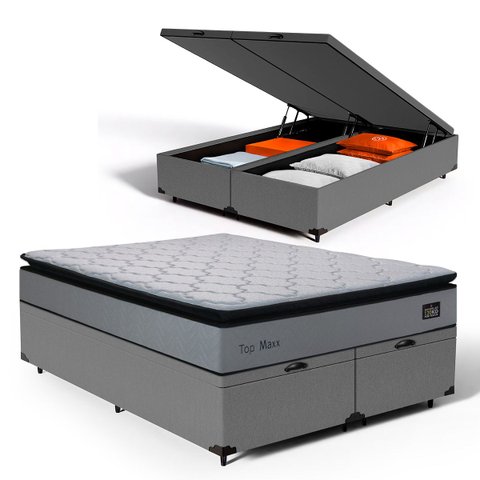 Cama Box Baú com Colchão de Espuma D33 Pillow Top Maxx Queen 158cm