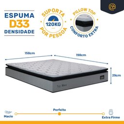 Cama Box Baú com Colchão de Espuma D33 Pillow Top Maxx Queen 158cm - 2