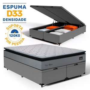 Cama Box Baú com Colchão de Espuma D33 Pillow Top Maxx Queen 158cm