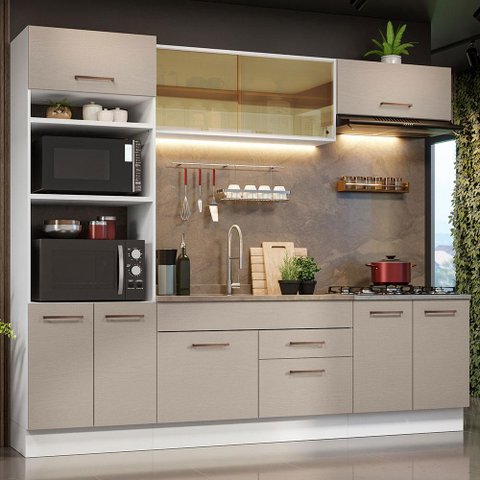 Armário de Cozinha Completa 270cm Branco/crema Agata Madesa 03