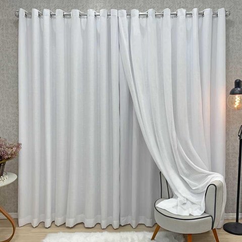 Cortina Nuance Microfibra Gaze Linho 3,00x2,70m Sala Quarto Varão 3m - Branco
