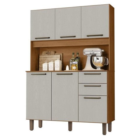 Armário para Cozinha Kit Pop 120 Cm 6 Portas 2 Gavetas Cinamomo Areia Fosco - Zanzini