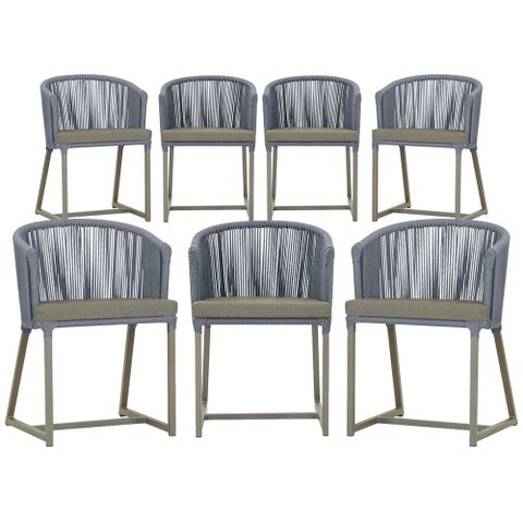 7 Cadeiras de Jantar Área Noronha em Alumínio com Pintura Fendi Corda Náutica Estofado 8 Trama Origi