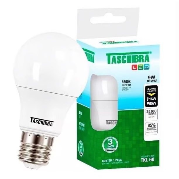 Lâmpada Led 9w Taschibra Bulbo Bivolt 6500k - Kit C/10 Un - 1