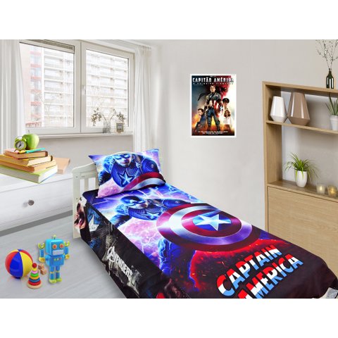 Jogo De Lençol Cobre Leito E Fronha Capitão América Kit 2pçs