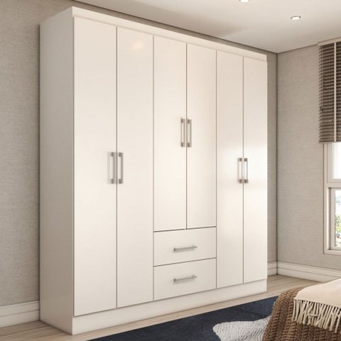 Guarda-roupa Solteiro Bali 6 Portas 2 Gavetas Branco - Panorama Móveis