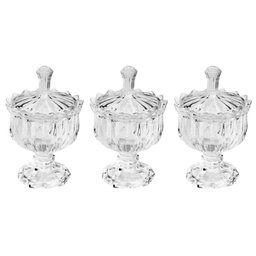 Kit 3 Potiche de Cristal com Pé Baleiro Bomboniere Decorativo Transparente Lyor - 1