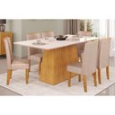 Ver imagem 1 de Mesa de Sala Jantar Dulce Tampo Madeirado C/ Vidro Reto 180x90cm e 6 Cadeiras Zoe Cedro/off White -