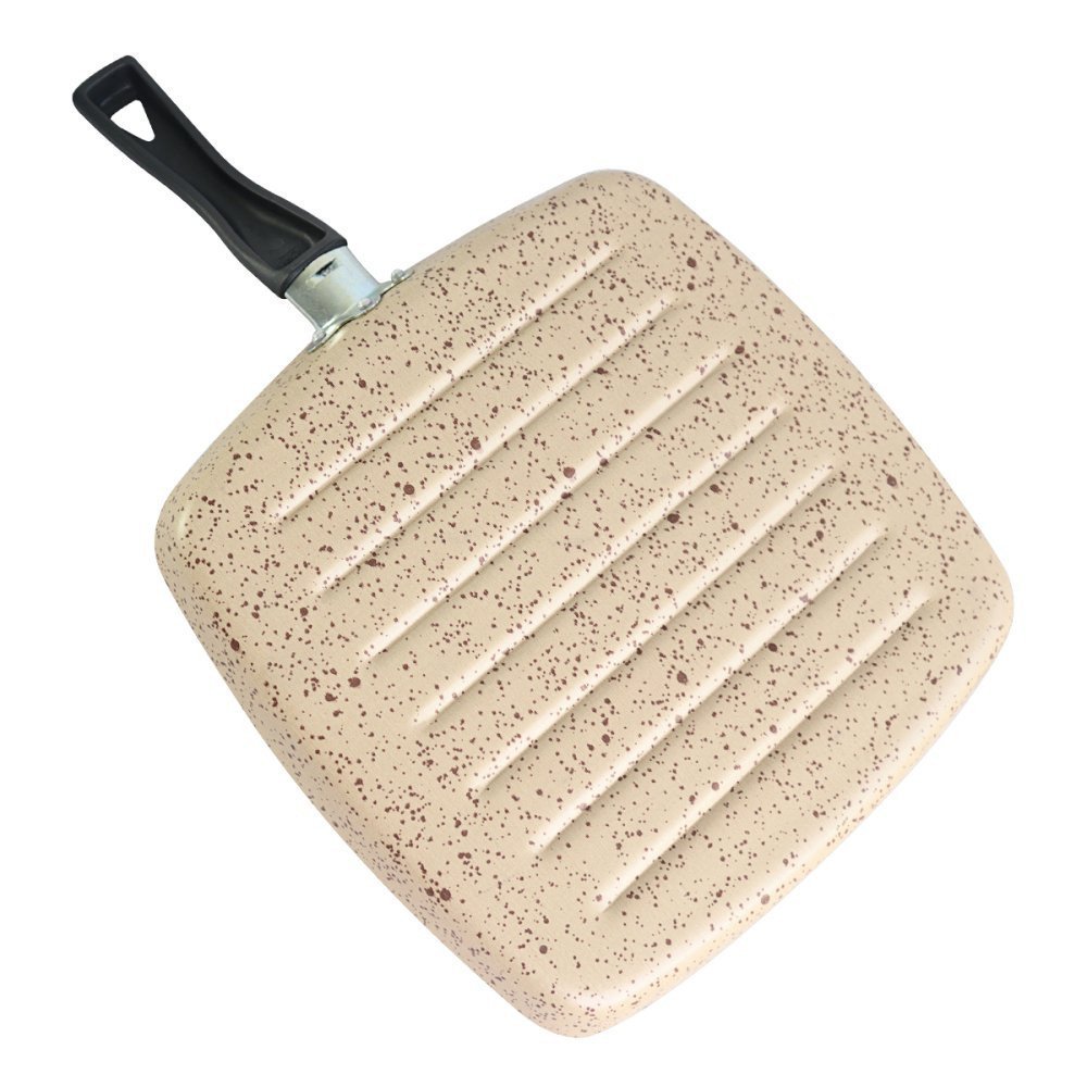 Frigideira Grill em Alumínio Antiaderente de 24 Cm Quadrada Linha Colore Cor Bege Stone Cozinha Fáci - 4