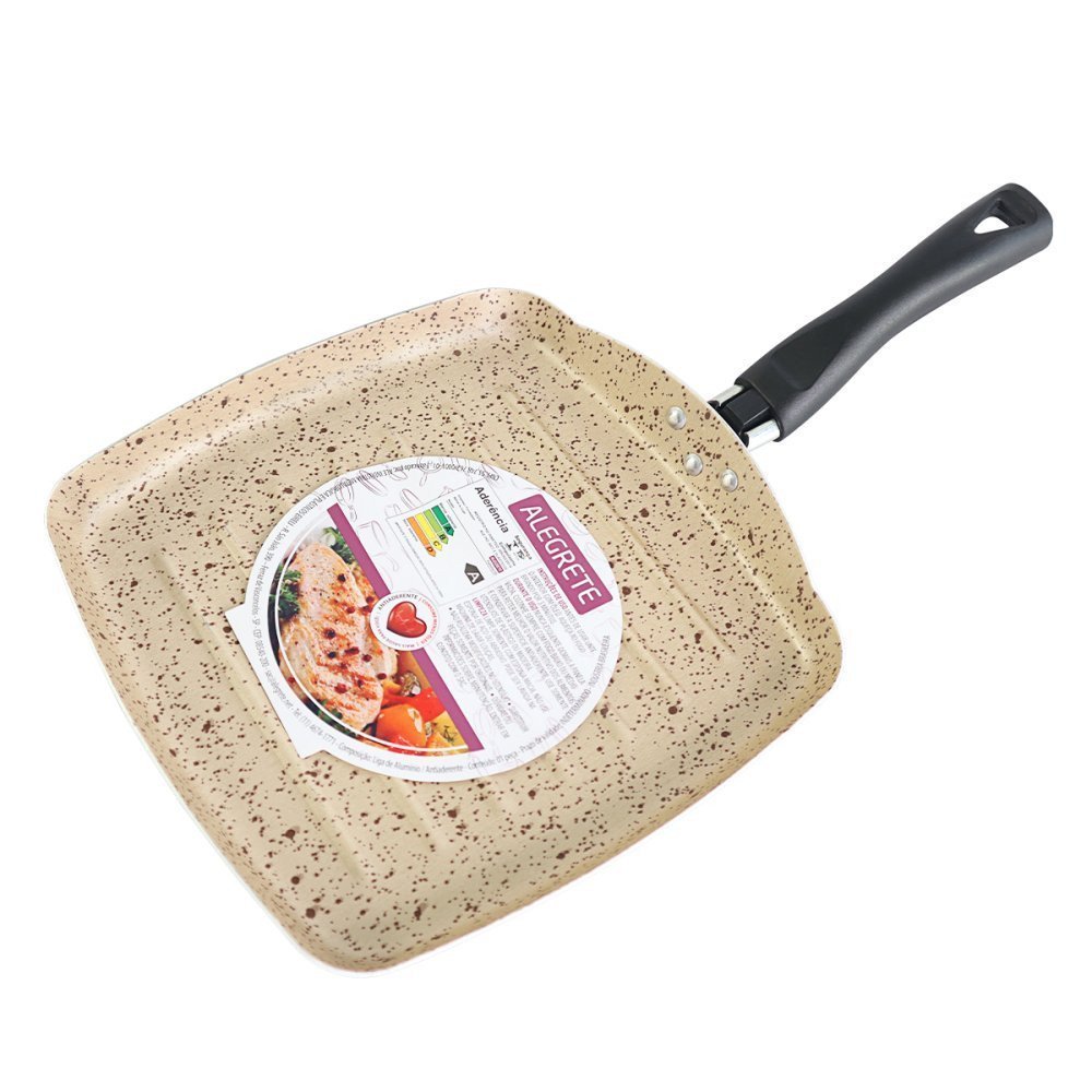 Frigideira Grill em Alumínio Antiaderente de 24 Cm Quadrada Linha Colore Cor Bege Stone Cozinha Fáci - 2