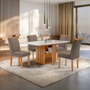Ver imagem 1 de Conjunto Mesa Elis 120cm X 90cm com 4 Cadeiras Luisa Tampo Slim Plus com Vidro