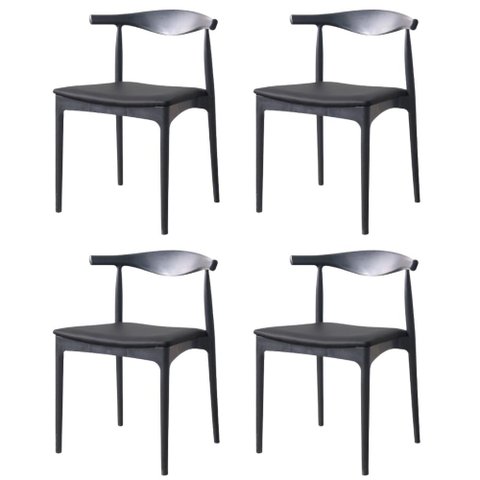 Kit 4 Cadeiras Cora Rivatti em Polipropileno Preto e Assento Estofado em Pu Preto