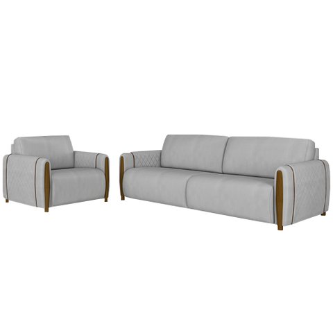 Conjunto Decorativo Poltrona e Sofá 223cm Maceió Veludo Cinza - Gran Belo