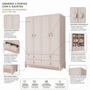 Ver imagem 6 de Guarda-Roupa Infantil 4 Portas 4 Gavetas MDF Luna Bege/Areia/Rose
