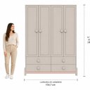 Ver imagem 3 de Guarda-Roupa Infantil 4 Portas 4 Gavetas MDF Luna Bege/Areia/Rose