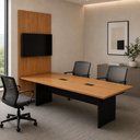 Ver imagem 1 de Mesa Escritório p/ Reunião 2,70m e Painel TV MDF F5 Office Cor:Freijó com Preto