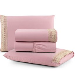 Jogo de Lençol Cama King 4 peças 100% Algodão Percal 200 Fios Gippir:Cinza - 4