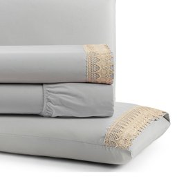 Jogo de Lençol Cama King 4 peças 100% Algodão Percal 200 Fios Gippir:Cinza - 2