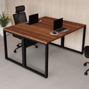 Ver imagem 1 de Plataforma de Trabalho 1,20 m X 1,20 m 2 Lugares Pés Metal 100% MDF F5 Office Cor:Nogal com Preto