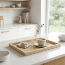 Ver imagem 1 de Bandeja Decorativa Estilo Rattan Retangular para Sala Lavabo e Café:Bege