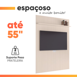 Painel para Tv até 55 Polegadas Ripado com Prateleira Arbo 1,35x2,40m Off White Edn - 5 Painel para Tv até 55 Polegadas Ripado com Prateleira Arbo 1,35x2,40m Off White Edn - 5