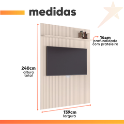 Painel para Tv até 55 Polegadas Ripado com Prateleira Arbo 1,35x2,40m Off White Edn - 3 Painel para Tv até 55 Polegadas Ripado com Prateleira Arbo 1,35x2,40m Off White Edn - 3