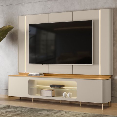 Rack com Painel para TV até 75 Polegadas com LED MDF 239CMX200CM Santorini Branco