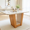 Ver imagem 1 de Mesa de Jantar Retangular 4 Lugares Tampo com Vidro 120cm Apogeu Bege Amêndoa Clean/Off White