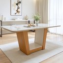 Ver imagem 1 de Mesa de Jantar Retangular 6 Lugares Tampo com Vidro 170cm Apogeu Bege Amêndoa Clean/Off White