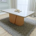 Ver imagem 4 de Mesa de Jantar Retangular 6 Lugares Tampo de Vidro 170cm Maxi Bege Amêndoa Clean/Off White