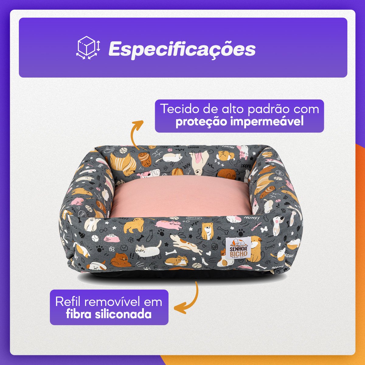 Cama de Cachorro Impermeável com Zíper Hanna 73x73 Aumigos Rose - 7