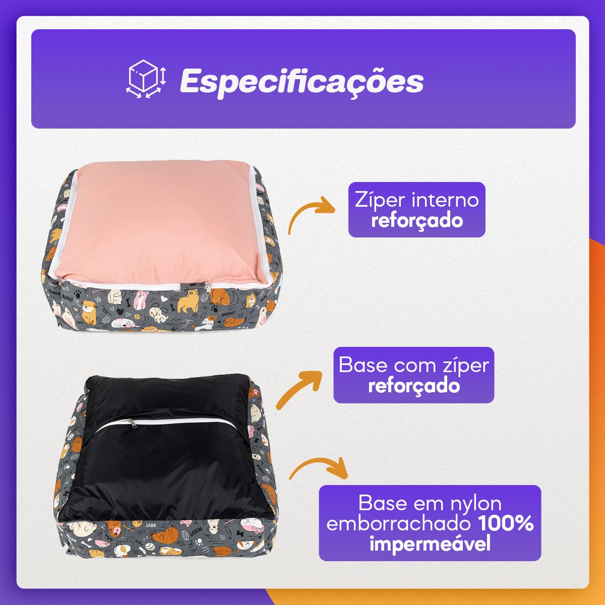 Cama de Cachorro Impermeável com Zíper Hanna 73x73 Aumigos Rose - 8