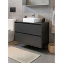 Ver imagem 7 de Gabinete para Banheiro Dubai 1 Porta 1 Gaveta MDF 80cm Grafite com Cuba e Espelho