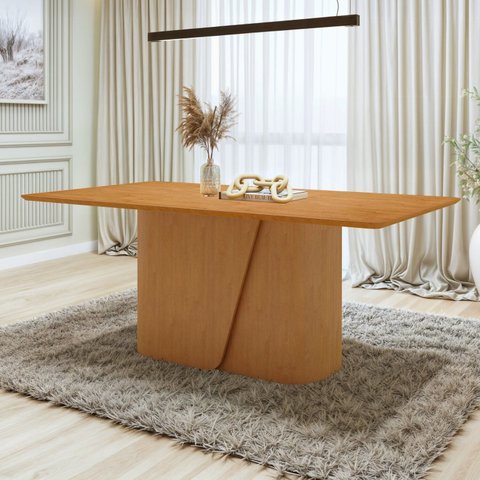 Mesa de Jantar Retangular 6 Lugares Tampo MDF 170cm Luar Marrom Amêndoa Clean
