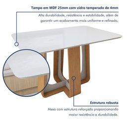 Mesa de Jantar Retangular 120cm Tampo com Vidro Sintonia - 8