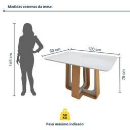Mesa de Jantar Retangular 120cm Tampo com Vidro Sintonia - 3