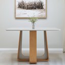 Ver imagem 1 de Mesa de Jantar Retangular 4 Lugares Tampo com Vidro 120cm Sintonia Bege Amêndoa Clean/Off White
