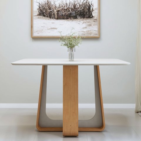 Mesa de Jantar Retangular 4 Lugares Tampo MDF 120cm Sintonia Bege Amêndoa Clean/Off White