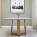 Ver imagem 1 de Mesa de Jantar Retangular 4 Lugares Tampo com Vidro 120cm Sintonia Bege Amêndoa Clean/Off White