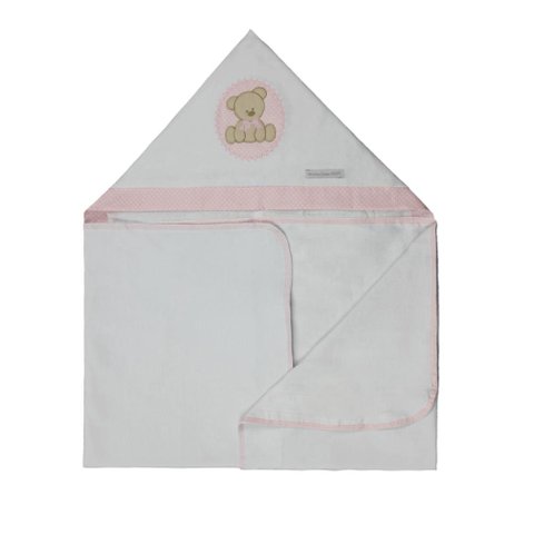 Toalha de Banho em Malha Urso Bolacha Rosa